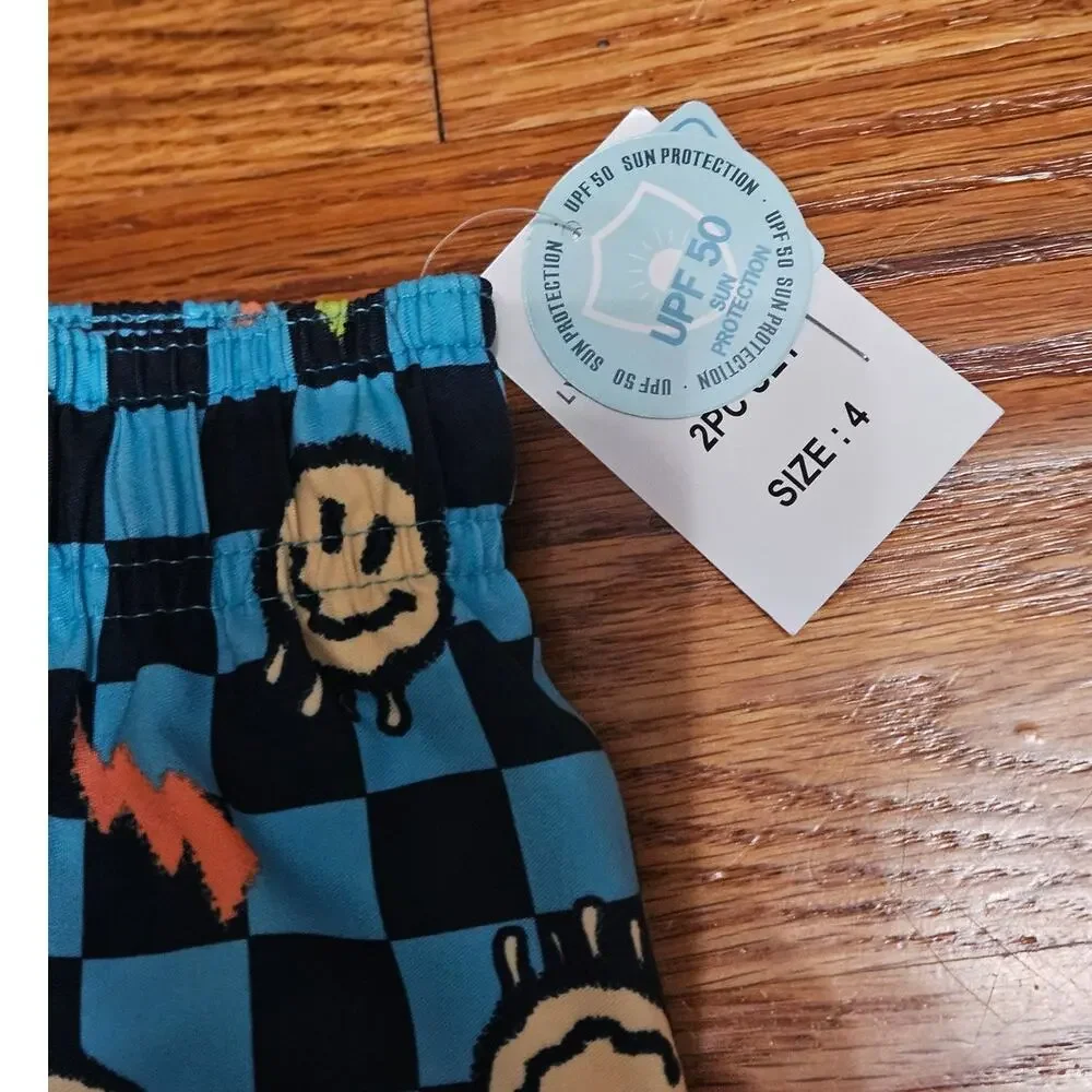 Laguna Swim UPF 50 Smiley Checkerboard Swim Trunks NWT Size 4 Boys